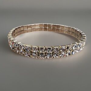 Vintage Silvertone Crystal Bling Stretch Bracelet